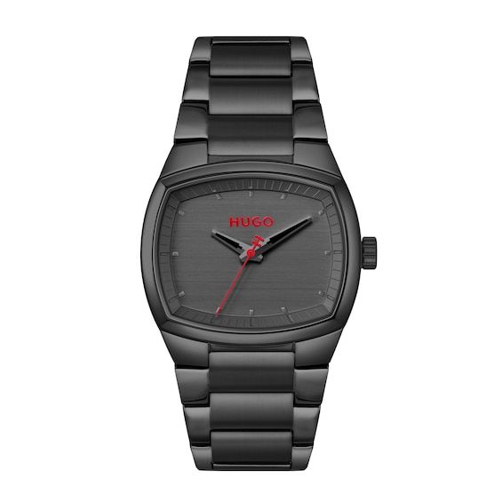 HUGO #TELLY Men's Black Dial & Black IP Stainless Steel Bracelet Watch