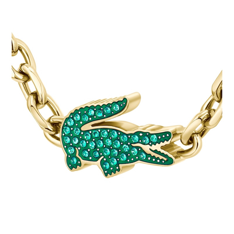 Main Image 3 of Lacoste Arthor Men's Gold IP Link Necklace with Green Crystal Crocodile