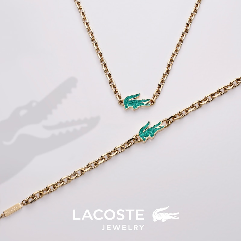 Main Image 4 of Lacoste Arthor Men's Gold IP Link Necklace with Green Crystal Crocodile