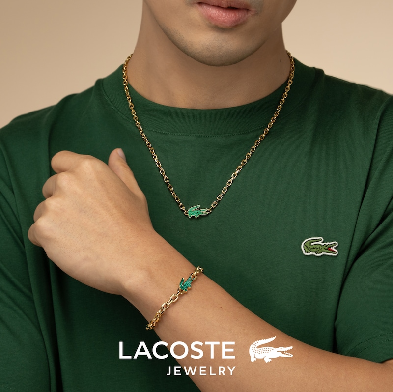 Main Image 5 of Lacoste Arthor Men's Gold IP Link Necklace with Green Crystal Crocodile