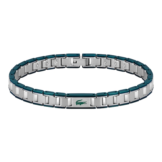 Lacoste Metropole Green Enamel & Stainless Steel Link Bracelet