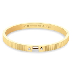 Tommy Hilfiger Women's Gold-Plated Striped Bangle with Crystal Details