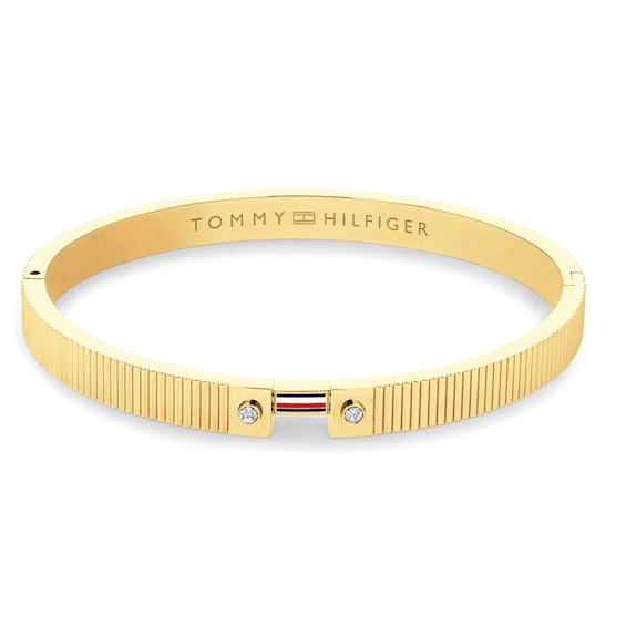 Tommy Hilfiger Womens Gold-Plated Striped Bangle with Crysta