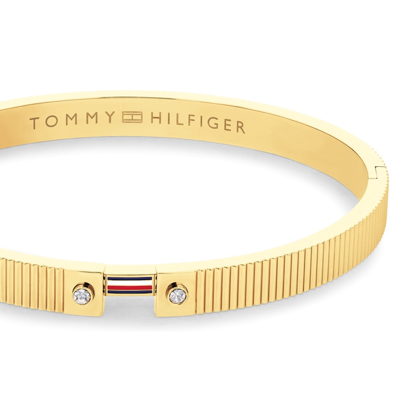 Main Image 2 of Tommy Hilfiger Women's Gold-Plated Striped Bangle with Crystal Details