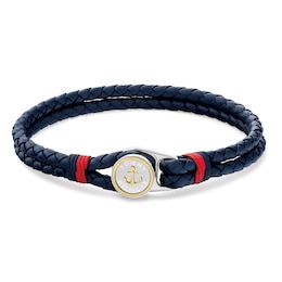 Tommy Hilfiger Men's Nautical Blue Leather Cord Bracelet
