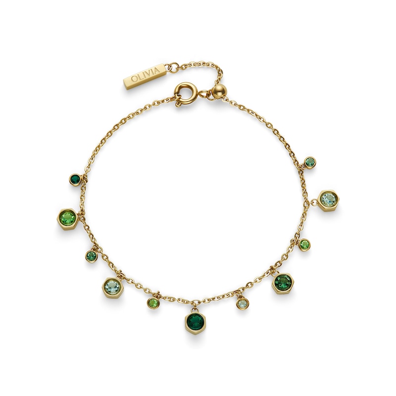 Main Image 1 of Olivia Burton Mini Droplet Women's Gold IP Bracelet with Green Crystal
