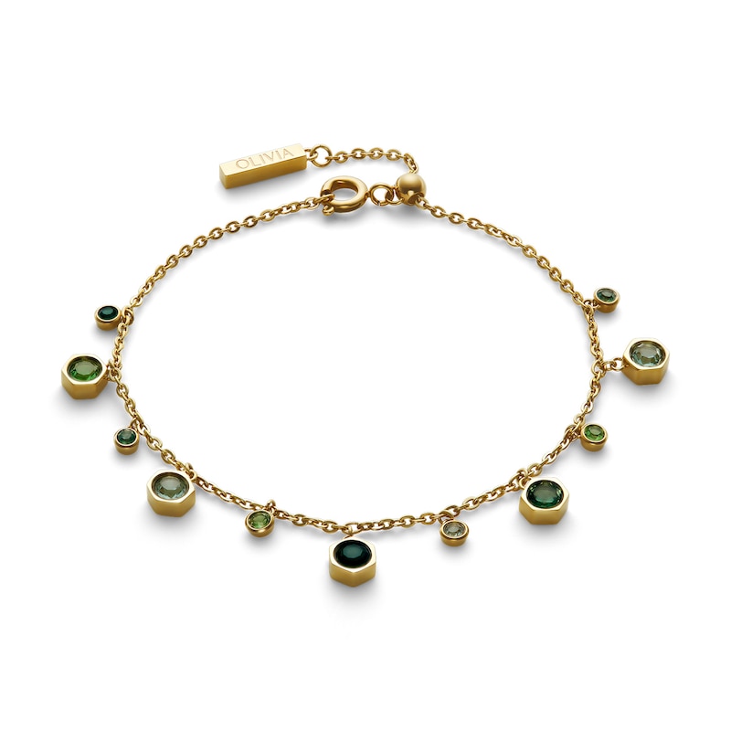 Main Image 2 of Olivia Burton Mini Droplet Women's Gold IP Bracelet with Green Crystal
