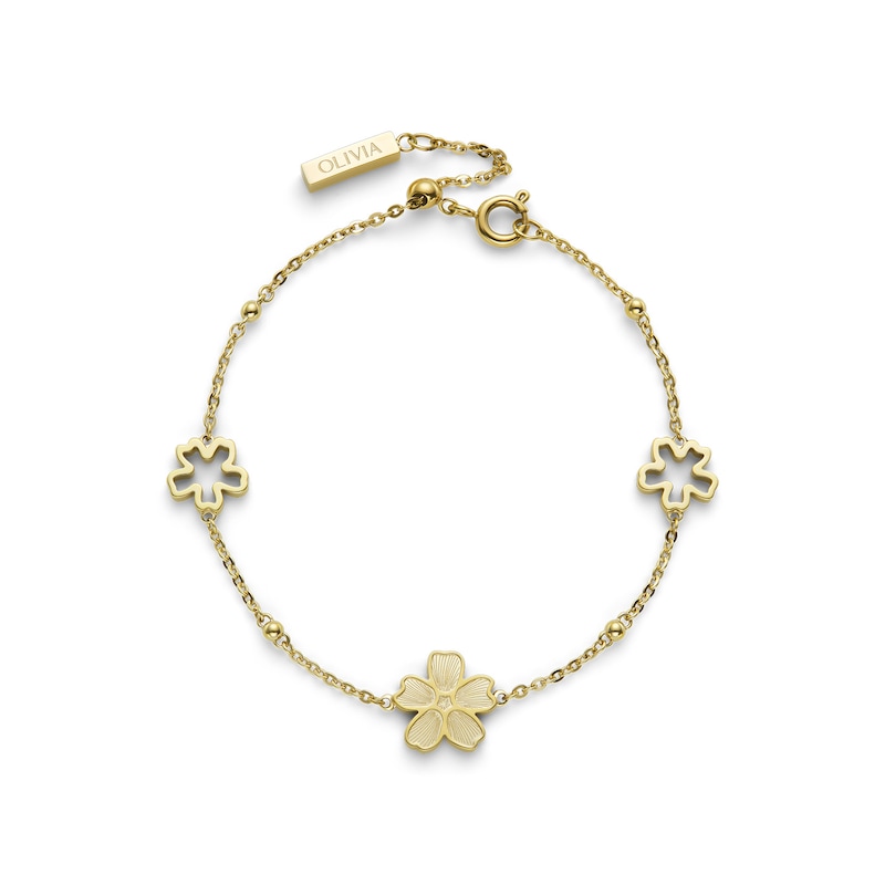 Main Image 1 of Olivia Burton Forget Me Not Gold Tone Stainless Steel Station Bracelet