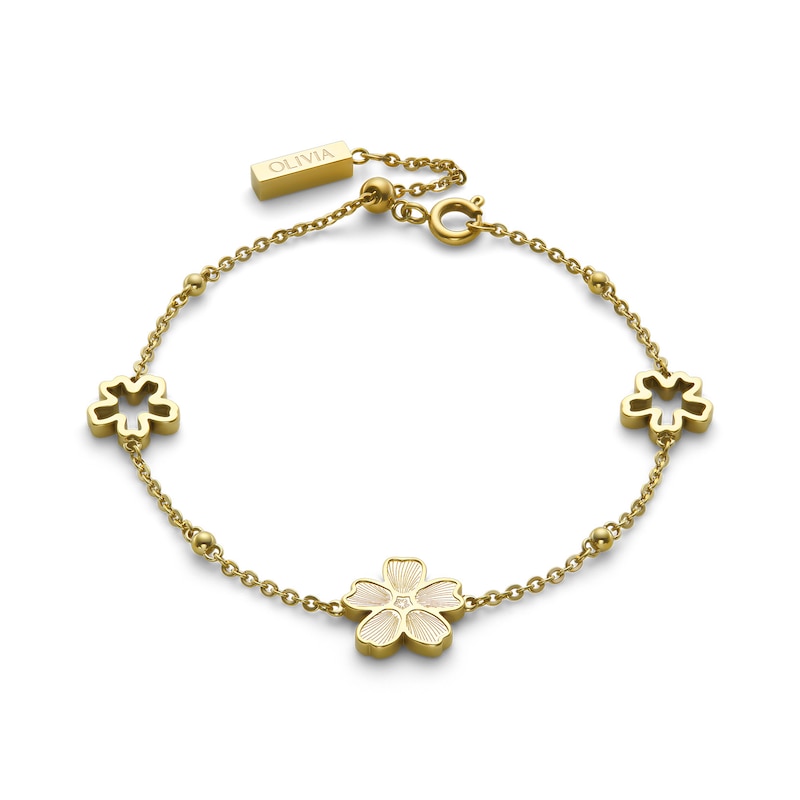 Main Image 2 of Olivia Burton Forget Me Not Gold Tone Stainless Steel Station Bracelet