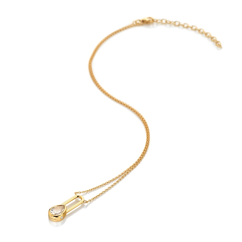 Main Image 1 of Hot Diamonds X Golden Edit Yellow Gold Plate White Topaz Solitaire Necklace
