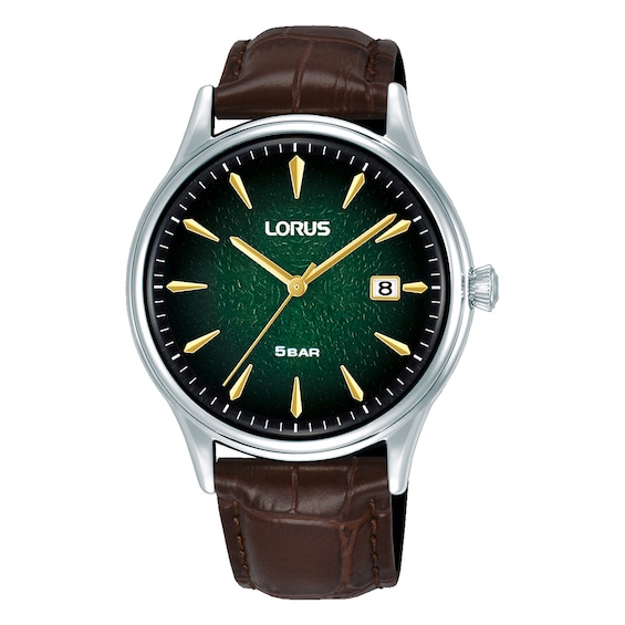 Lorus Men's Signature Green Dial Brown Leather Strap Watch