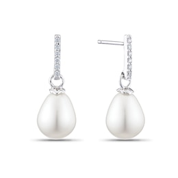 Sterling Silver Cultured Freshwater Pearl & Cubic Zirconia Drop Earrings