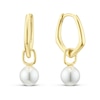 Thumbnail Image 1 of Sterling Silver Yellow Gold Plated Synthetic Pearl Charm Hoop Earrings