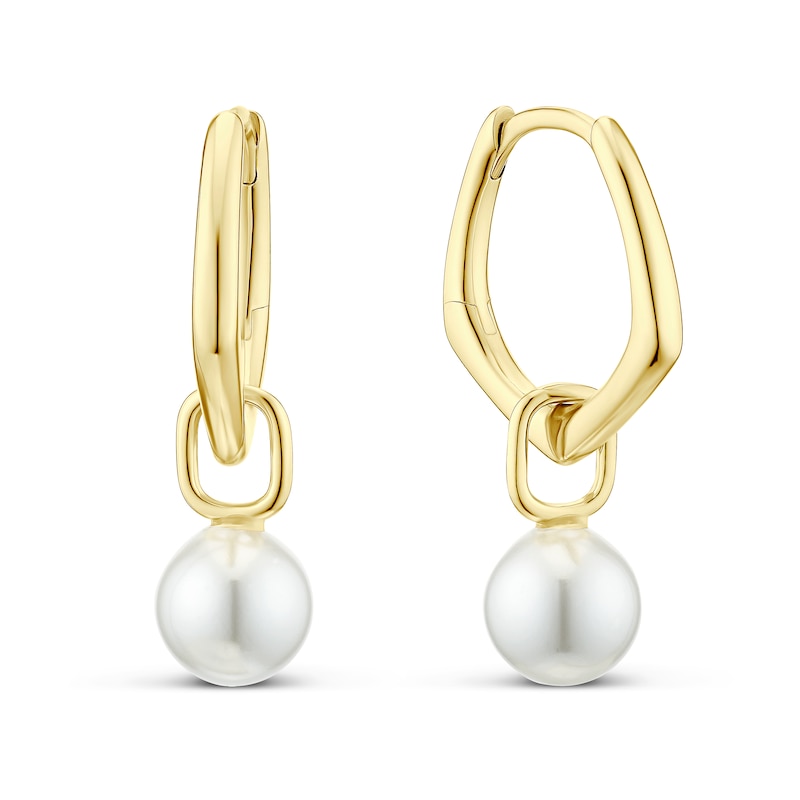 Main Image 1 of Sterling Silver Yellow Gold Plated Synthetic Pearl Charm Hoop Earrings