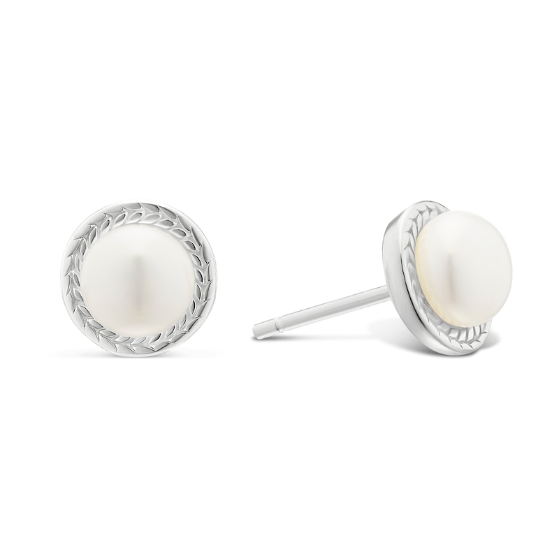 Main Image 1 of Sterling Silver Freshwater Pearl Rope Halo Stud Earrings