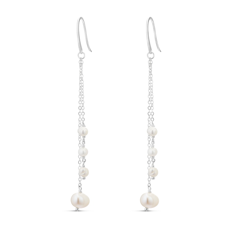 Main Image 1 of Sterling Silver Freshwater Pearl Cascading Chain Earrings