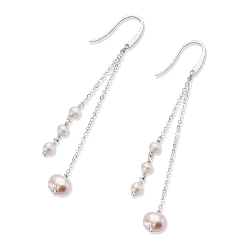 Main Image 2 of Sterling Silver Freshwater Pearl Cascading Chain Earrings