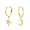 Thumbnail Image 1 of Sterling Silver Yellow Gold Plated Cubic Zirconia Moon & Star Drop Asymmetric Hoop Earrings