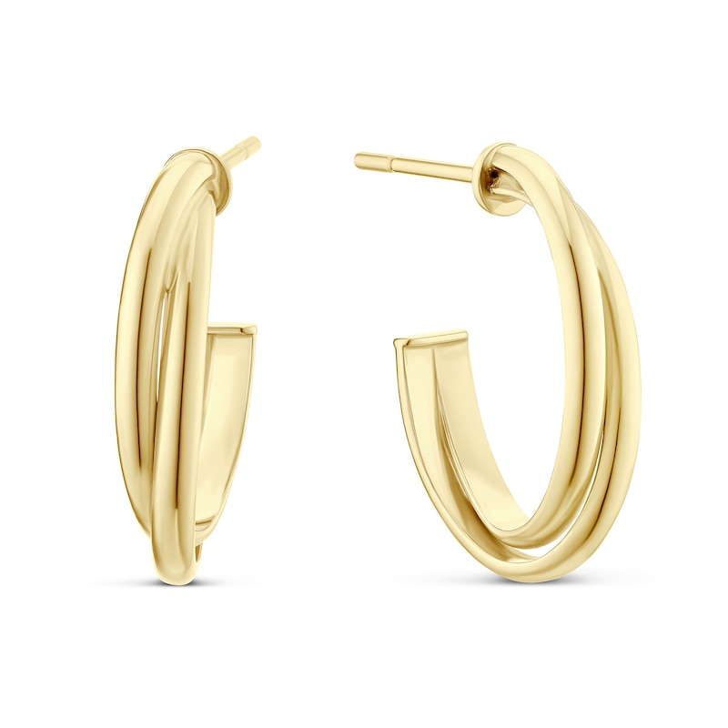 Main Image 1 of Sterling Silver Yellow Gold Plated Crossover Half Hoop Earrings