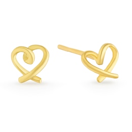 Sterling Silver Yellow Gold Plated Open Heart Stud Earrings