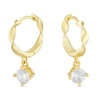 Thumbnail Image 1 of Sterling Silver Yellow Gold Plated Cubic Zirconia Drop Twist Hoop Earrings