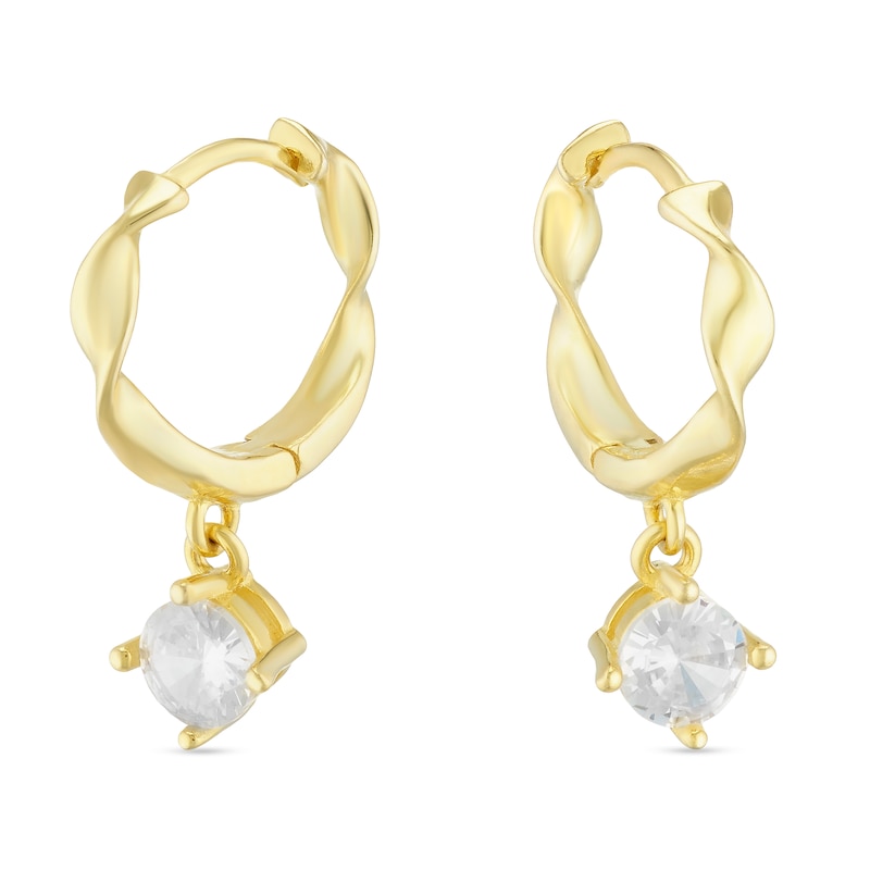 Main Image 1 of Sterling Silver Yellow Gold Plated Cubic Zirconia Drop Twist Hoop Earrings