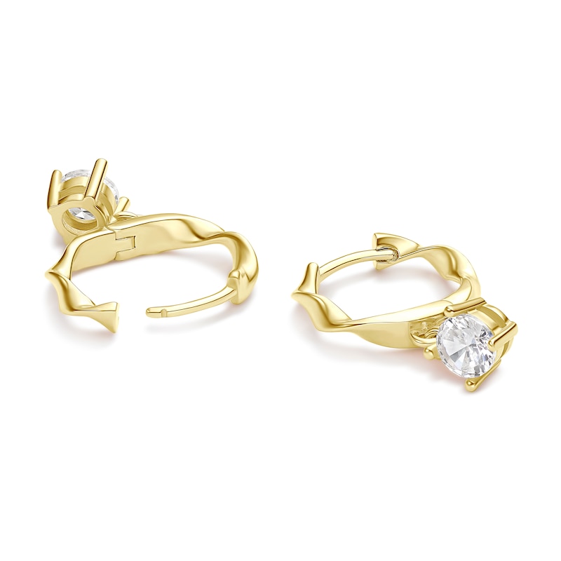 Main Image 2 of Sterling Silver Yellow Gold Plated Cubic Zirconia Drop Twist Hoop Earrings