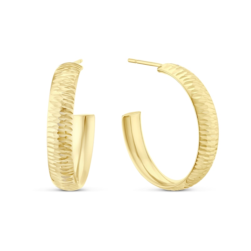 Main Image 1 of Sterling Silver Yellow Gold Plated Textured Half Hoop Earrings