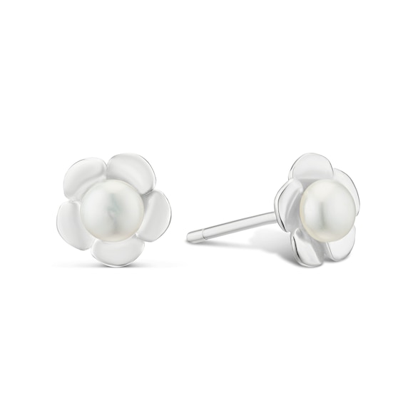 Sterling Silver Freshwater Pearl Flower Stud Earrings