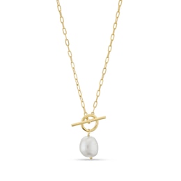Sterling Silver Yellow Gold Plated Freshwater Pearl T Bar Necklace