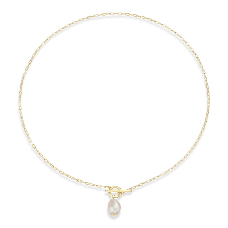 Main Image 2 of Sterling Silver Yellow Gold Plated Freshwater Pearl T Bar Necklace