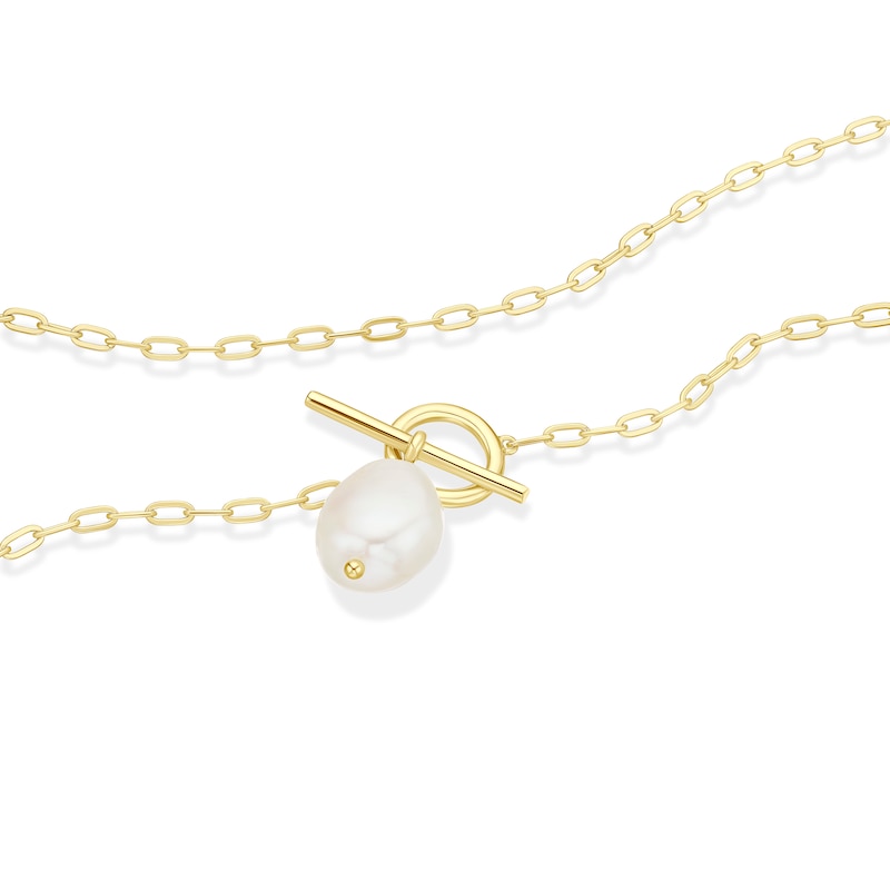 Main Image 3 of Sterling Silver Yellow Gold Plated Freshwater Pearl T Bar Necklace