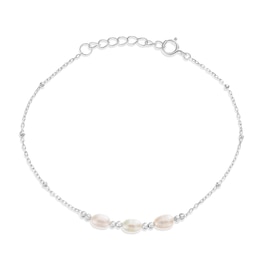 Sterling Silver Trio Freshwater Pearl Beaded Station Bracelet