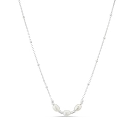 Sterling Silver Trio Freshwater Pearl Beaded Station Necklace