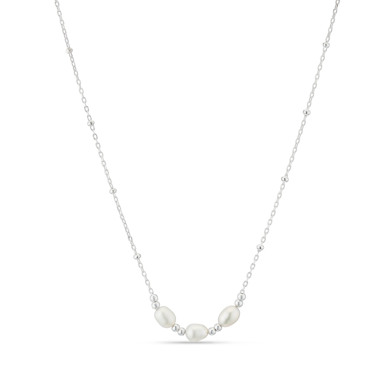 Main Image 1 of Sterling Silver Trio Freshwater Pearl Beaded Station Necklace