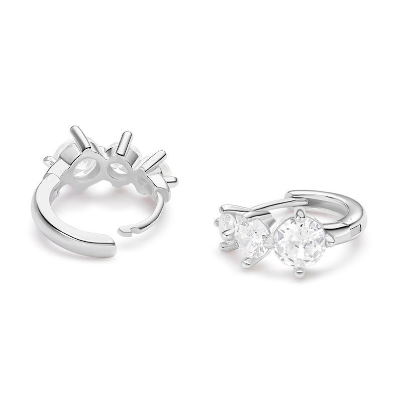 Main Image 2 of Sterling Silver Cubic Zirconia Graduated 3 Stone Huggie Hoop Earrings