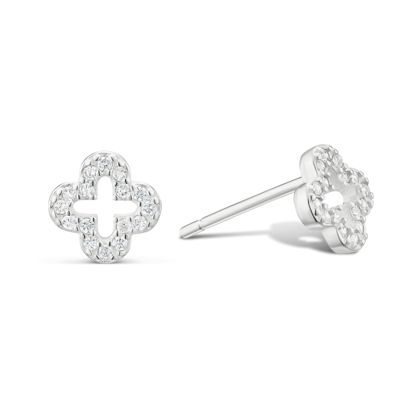 Main Image 1 of Sterling Silver Cubic Zirconia Clover Stud Earrings