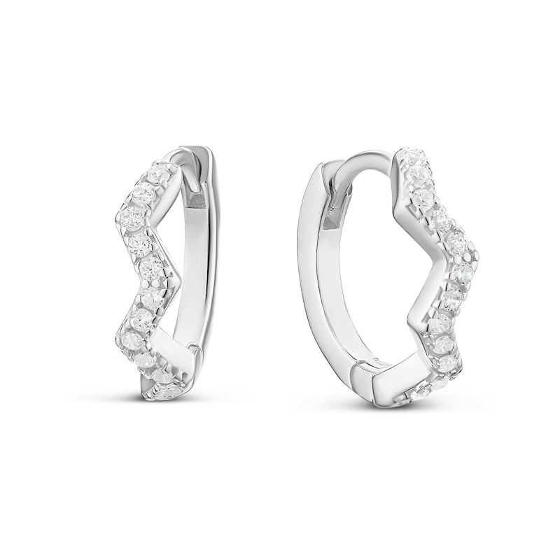 Main Image 1 of Sterling Silver Cubic Zirconia Zig Zag Huggie Hoop Earrings
