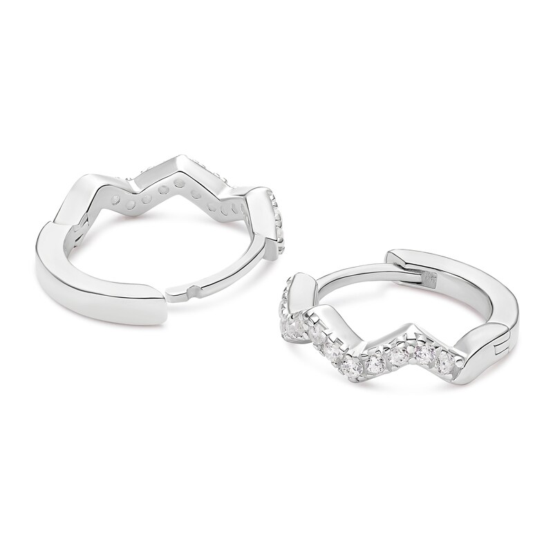Main Image 2 of Sterling Silver Cubic Zirconia Zig Zag Huggie Hoop Earrings