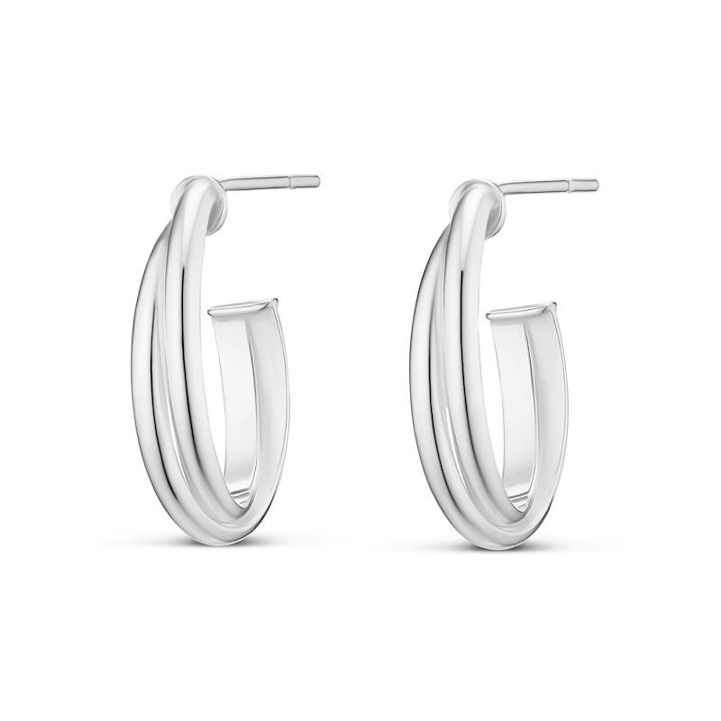Main Image 1 of Sterling Silver Crossover Half Hoop Earrings