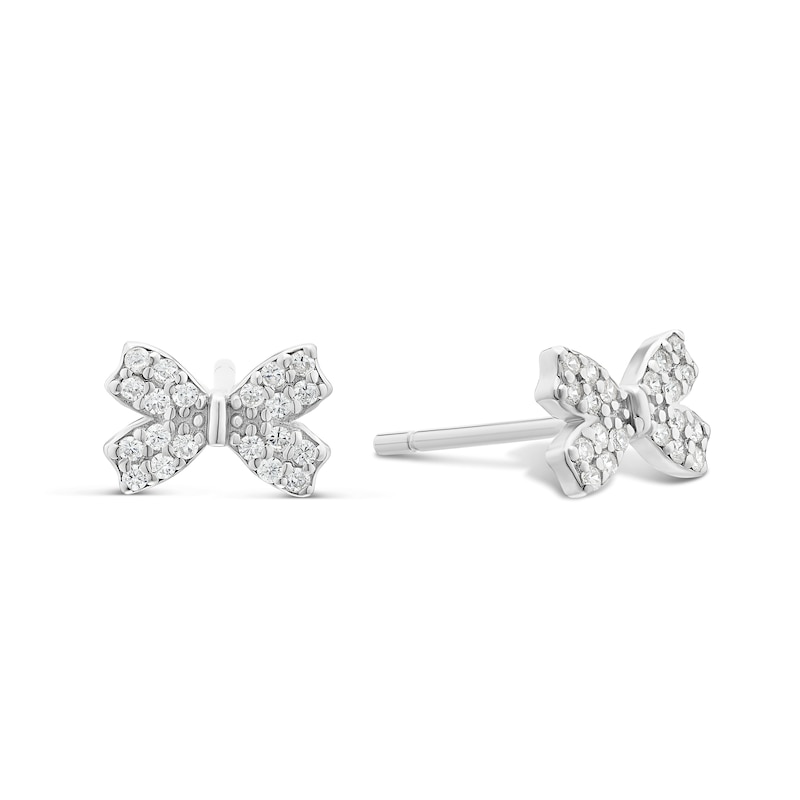 Main Image 1 of Sterling Silver Cubic Zirconia Bow Stud Earrings