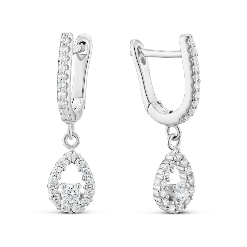 Main Image 1 of Sterling Silver Cubic Zirconia Pear Shape Drop Hoop Earrings
