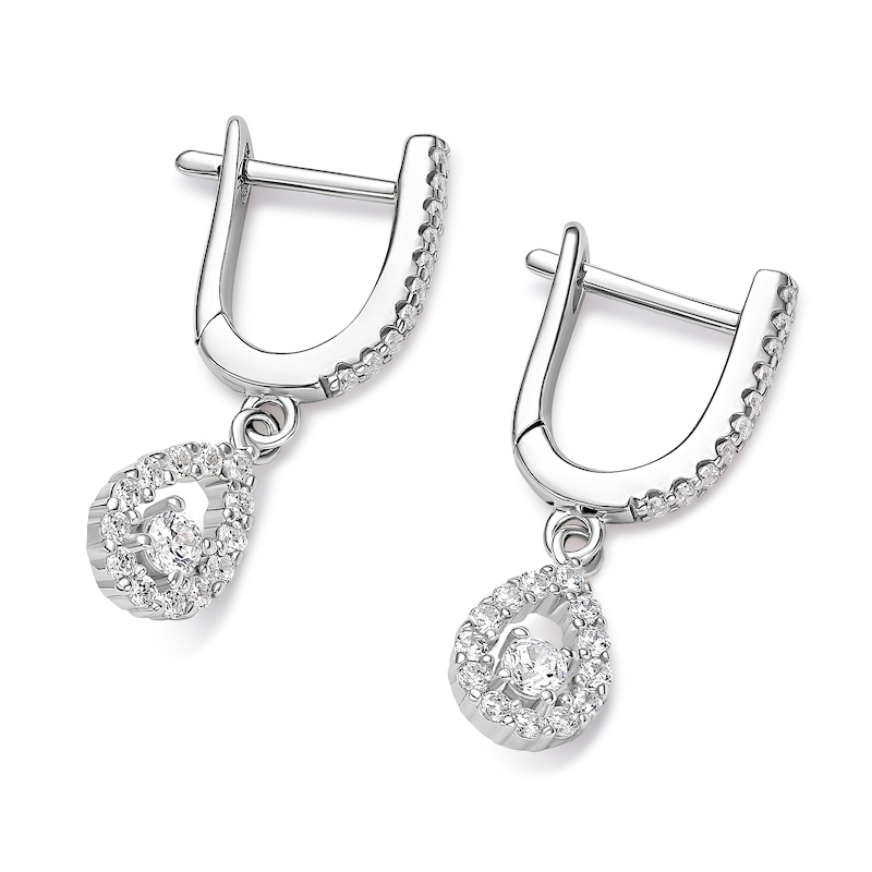 Main Image 2 of Sterling Silver Cubic Zirconia Pear Shape Drop Hoop Earrings