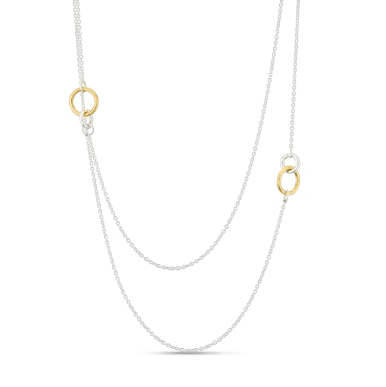 Sterling Silver & Yellow Gold Plated Linked Circle Layered Necklace