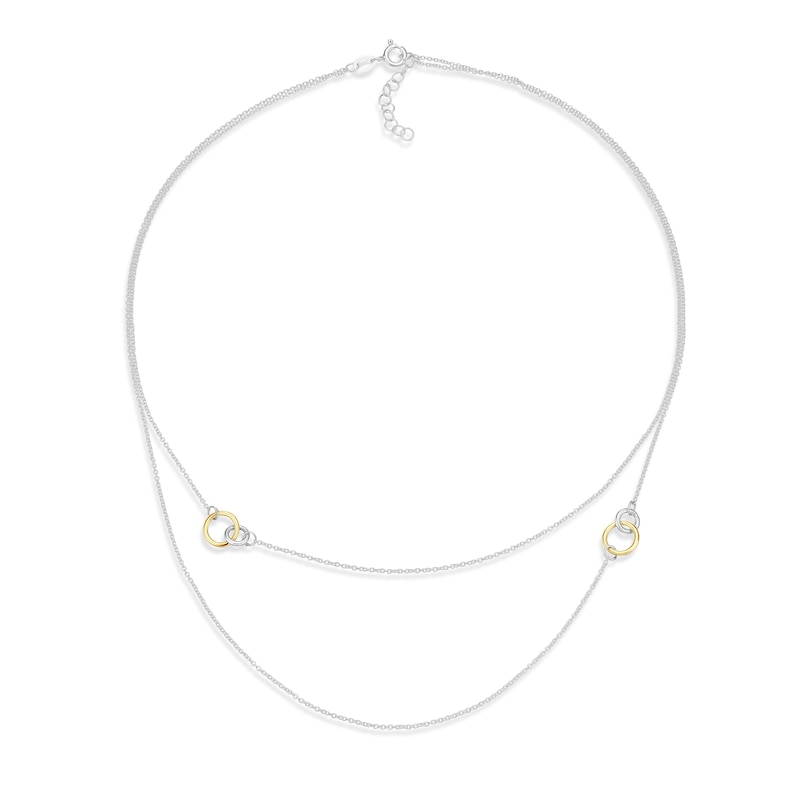 Main Image 2 of Sterling Silver & Yellow Gold Plated Linked Circle Layered Necklace