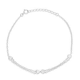 Sterling Silver Cubic Zirconia Double Heart Infinity Bracelet