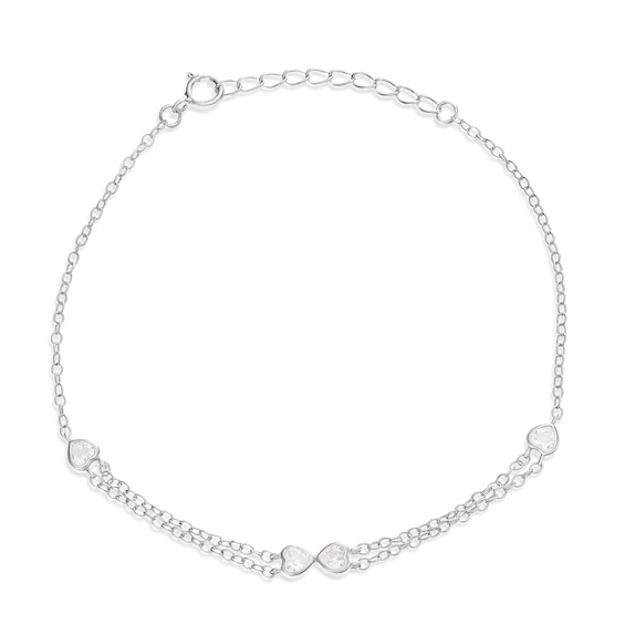 Sterling Silver Cubic Zirconia Double Heart Infinity Bracelet
