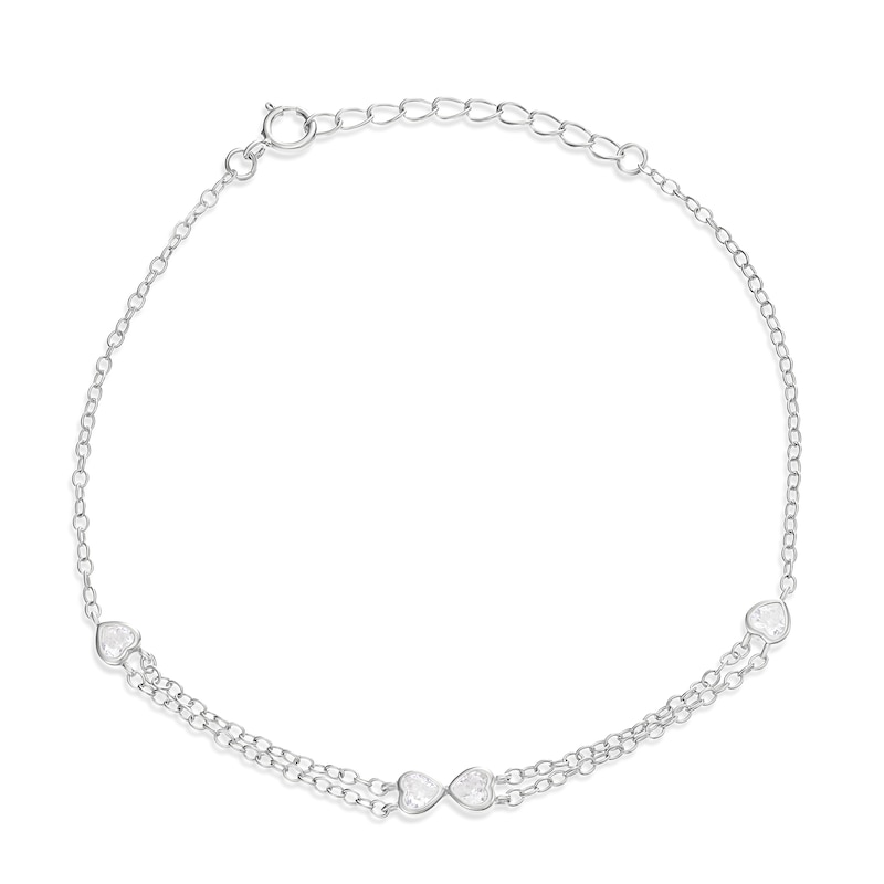 Main Image 1 of Sterling Silver Cubic Zirconia Double Heart Infinity Bracelet
