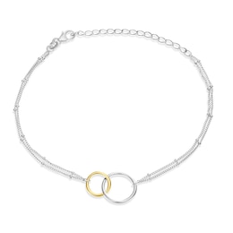 Sterling Silver & Yellow Gold Plated Linked Circle Beaded Chain Bracelet