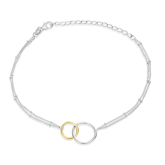 Sterling Silver & Yellow Gold Plated Linked Circle Beaded Chain Bracelet